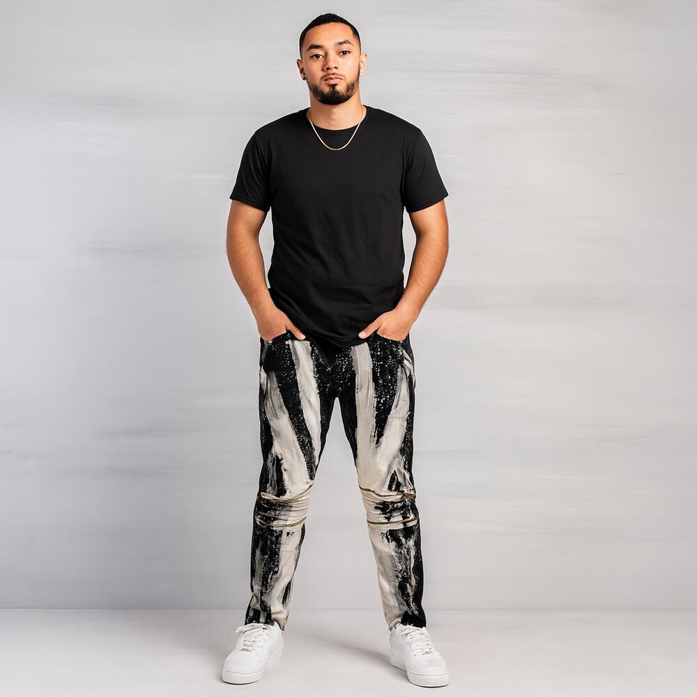Men's Robins Jeans Sweatpants Galatic Black and White Abstract Joggers Sz S - Picture 3 of 12